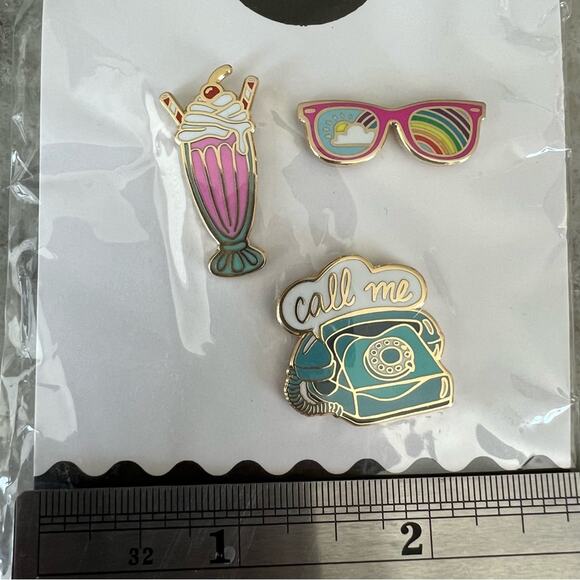 These Are Things Enamel Pin Set Rainbow Sunglasses Strawberry Milkshake Phone - Picture 2 of 3